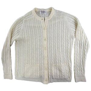 VTG Wayne Taylor Cardigan Sweater Women L Beige Cable-Knit Acrylic Boho Cottage